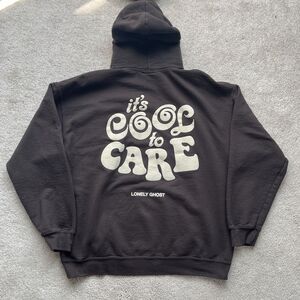 Lonely Ghost Hoodie Mens Large Brown Cool to Care Sweatshirt Streetwear Lounge